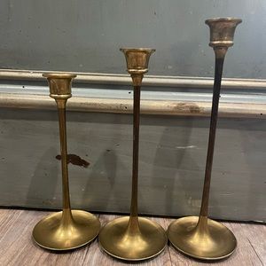 Solid antique brass candle holders set of 3